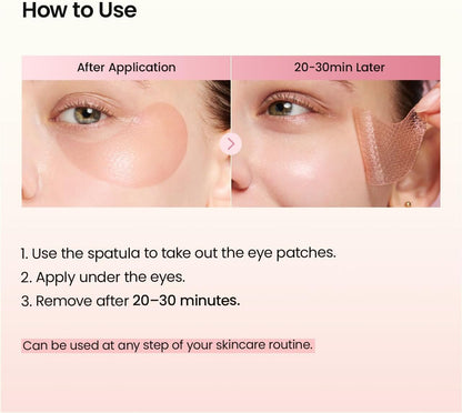 Biodance Collagen Peptide Under Eye Patches in a clear container, showing 60 soothing patches for under-eye skincare.