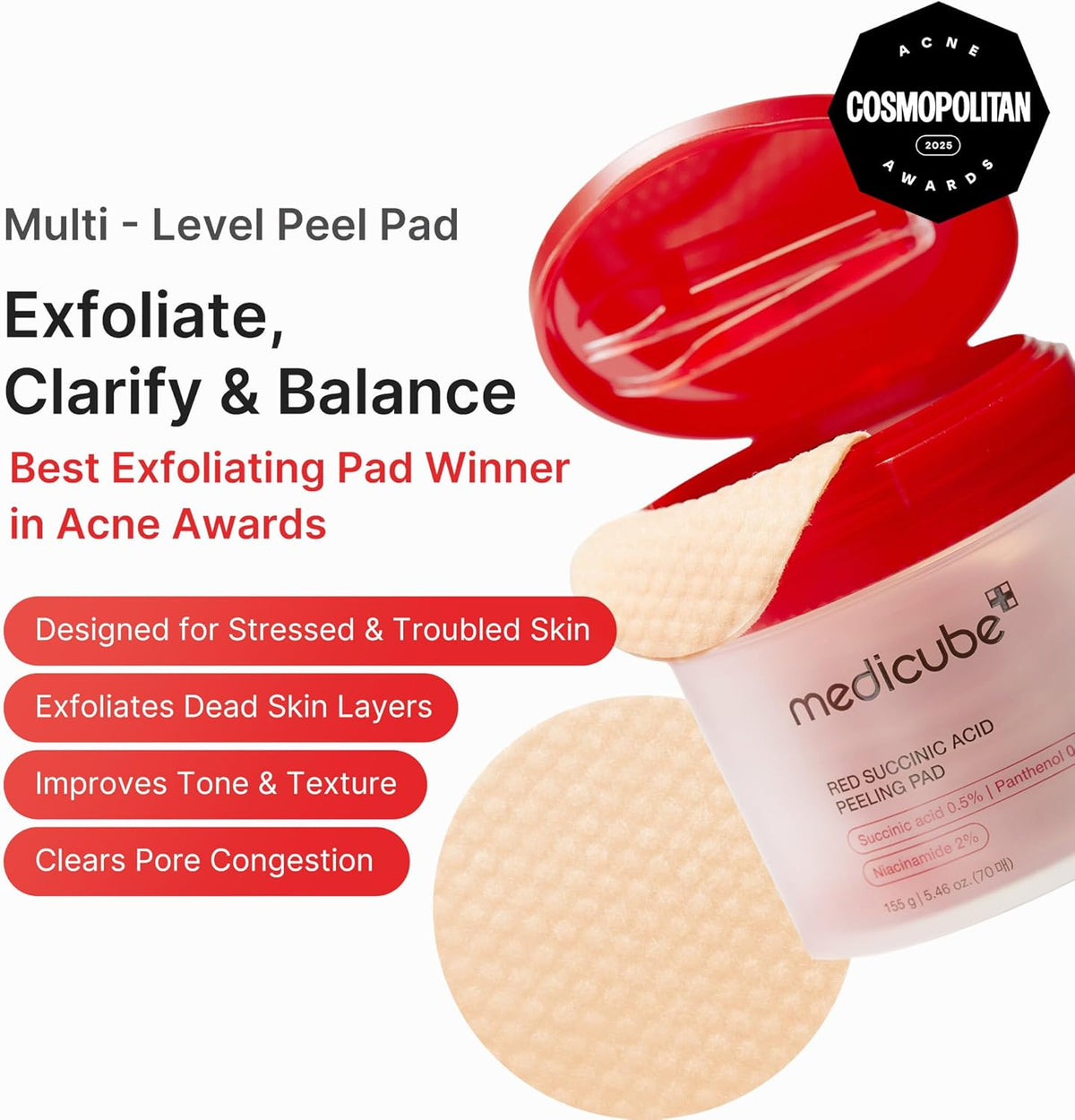 Medicube Red Succinic Acid Panthenol Pads 155g